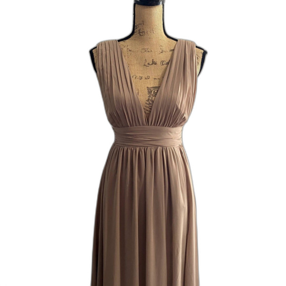 Lulus Heavenly Hues Taupe Tan Maxi Dress Formal Prom Bridesmaid Wedding Size XS - Picture 3 of 10